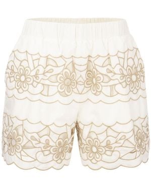 RED Valentino Floral Cut-Out Embroidered Shorts - Natural