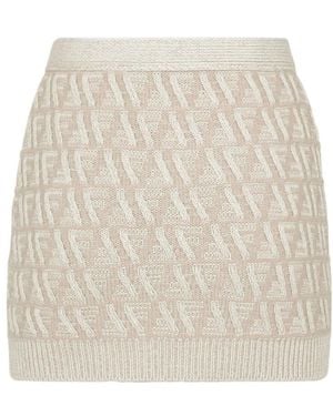 Fendi Logo Intarsia Knit Skirt - Natural