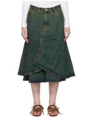 ANDERSSON BELL Flared Layered Denim Midi Skirt - Green