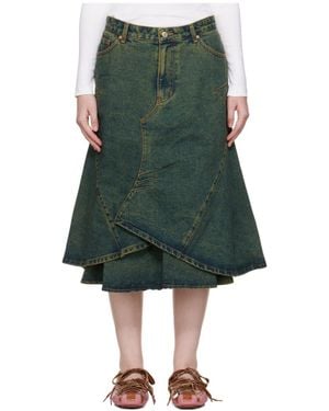 ANDERSSON BELL Flared Layered Denim Midi Skirt - Green
