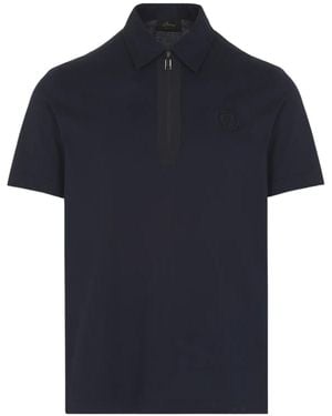 Brioni Midnight Cotton Zip Polo - Blue