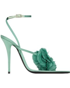 Saint Laurent Trianon Crepe Satin High-Heeled Sandals - Green