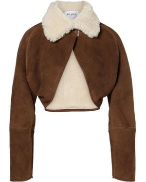 Alaïa Wool Trim Leather Jacket - Brown