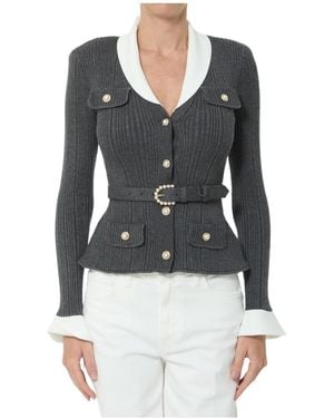 Self-Portrait Ribbed-Knit Cardigan With A Cinched Waist - Black