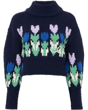 Chloé Chloé Floral Turtleneck Knitted Sweater - Blue