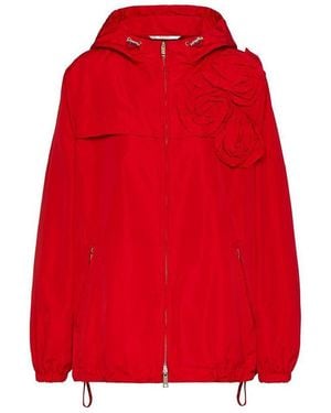 Valentino Floral-Detail Hooded Jacket - Red