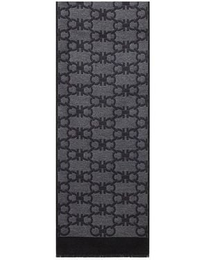 Ferragamo Ferragamo Gancini Pattern Knitted Scarf - Blue