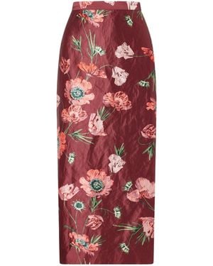 Erdem Floral-Printed Satin Midi Pencil Skirt - Red