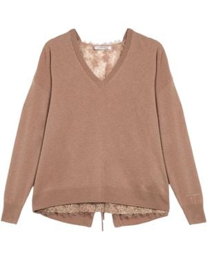ERMANNO FIRENZE Lace-Up Knit Top - Brown