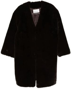 Frankie Shop Matera Collarless Faux Fur Coat - Black