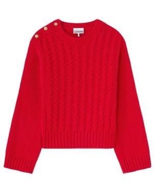 Ganni Cable Wool Mix Jumper - Red