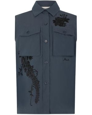 P.A.R.O.S.H. P.A.R.O..H. Embroidered Utility Sleeveless Shirt - Blue
