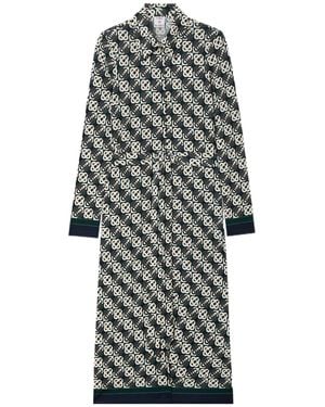 CASABLANCA Monogram-Print Long-Sleeve Midi Dress - Gray