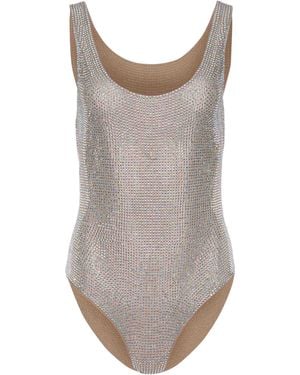 GIUSEPPE DI MORABITO Rhinestone Scoop-Neck Bodysuit - Grey