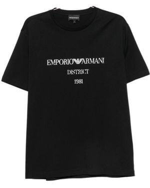 Emporio Armani Logo-Print Crew-Neck T-Shirt - Black