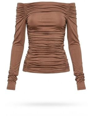 Helmut Lang Ruched Off-Shoulder Top - Brown