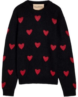 Valentino Heart-Shaped Inlaid Metallic Brushed Knit Pullover - Black