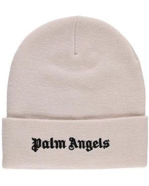 Palm Angels Logo Embroidered Knit Beanie - Natural