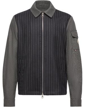 Moncler Herringbone Wool Blend Zip-Up Shirt - Gray