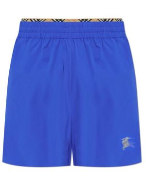 Burberry Checked-Trim Stretch Shorts - Blue
