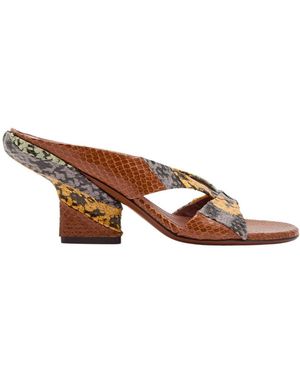 Dries Van Noten Crocodile Embossed Leather Slippers - Brown