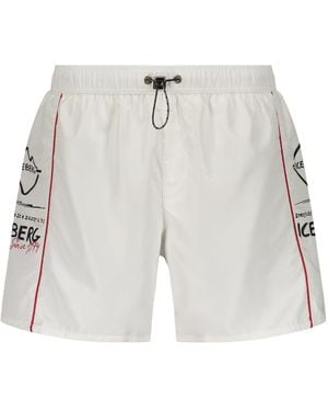 Iceberg Logo Print Swim Shorts - White