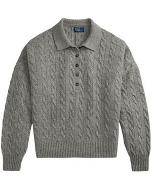 Polo Ralph Lauren Cable-Knit Polo-Collar Jumper - Grey