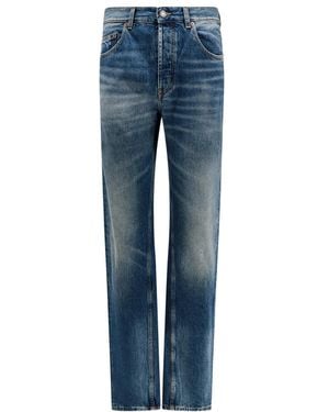 Saint Laurent Logo Patch Straight Leg Jeans - Blue