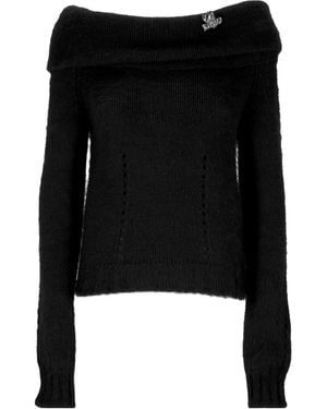 Blumarine Off-Shoulder Knitted Cropped Top - Black