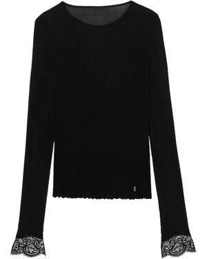 Saint Laurent Silk Lace-Trim Cassandre T-Shirt - Black