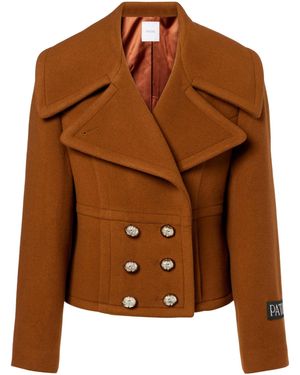 Patou Cropped Double-Breasted Casual Jacket - Brown