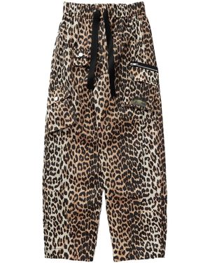 Ganni Leopard Duchesse Nylon Cargo Pants - Black