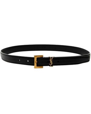 Saint Laurent Thin Leather Belt - White