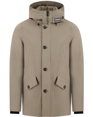 Woolrich Hooded Logo Patch Down Jacket - Gray
