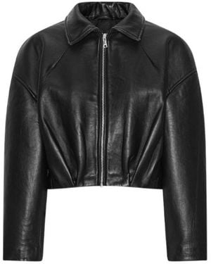 ROTATE BIRGER CHRISTENSEN Oversized High Collar Leather Jacket - Black