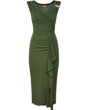 Max Mara Taureo Draped Ruffled Midi Dress - Green