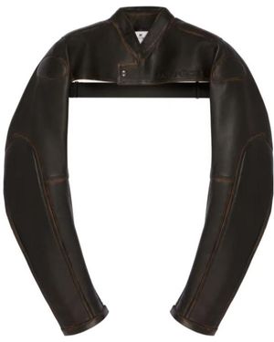 Courreges Logo-Debossed Cropped Leather Jacket - Black