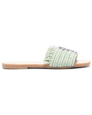 Manebí Manebí Yucatán Woven Fringed Slip-On Slides - White