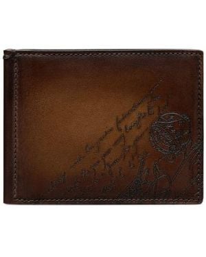 Berluti Logo Debossed Bi-Fold Card Holder - Brown