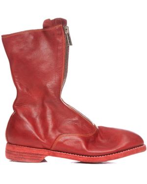 Guidi Logo Zipper Boots - Red