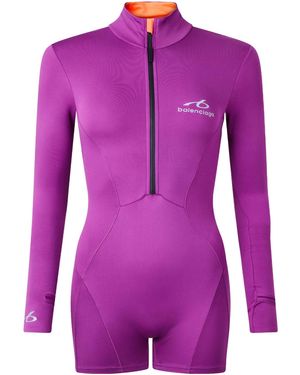 Balenciaga Long-Sleeve Short Unitard Bodysuit - Purple