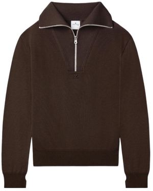 Courreges Logo-Embroidered Wool Jumper - Brown