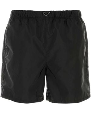 Prada Triangle-Logo Mid-Rise Swim Shorts - Black