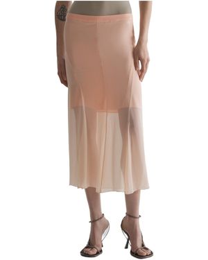 Mugler Sheer-Panelled Midi Skirt - Brown