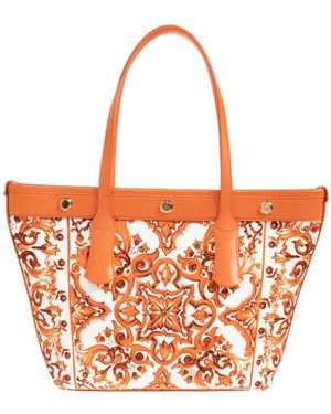 Dolce & Gabbana Majolica Printed Atene Shopping Bag - Orange