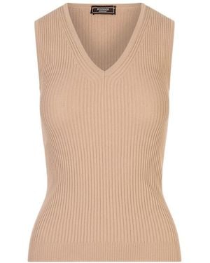 Peserico Sleeveless V-Neck Ribbed Top - Natural