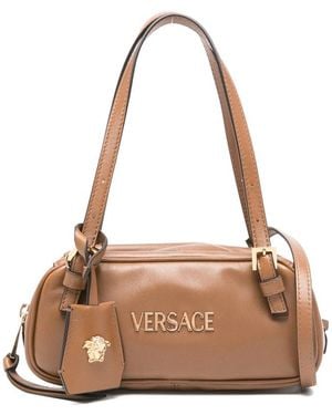 Versace Logo-Plaque Top-Handle Bag - Natural