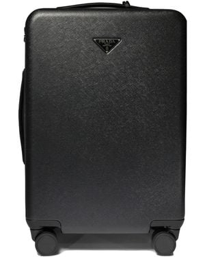Prada Triangle-Logo Zipped Suitcase - Black