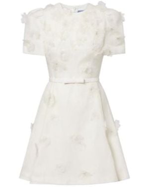 Leo Elyse Floral-Appliqué Linen And Silk Minidress - White