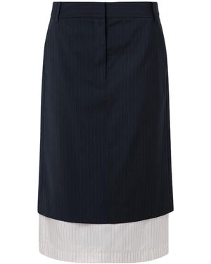 Tibi Layered Pinstriped Wool-Blend Crepe And Satin-Twill Midi Skirt - Blue